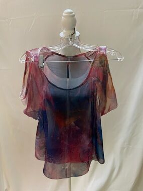 Vivienne Tam Sheer Multi-Color Cold-Shoulder Blouse